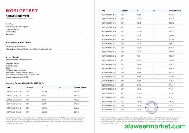 China Worldfirst account statement Word and PDF template, 2 pages